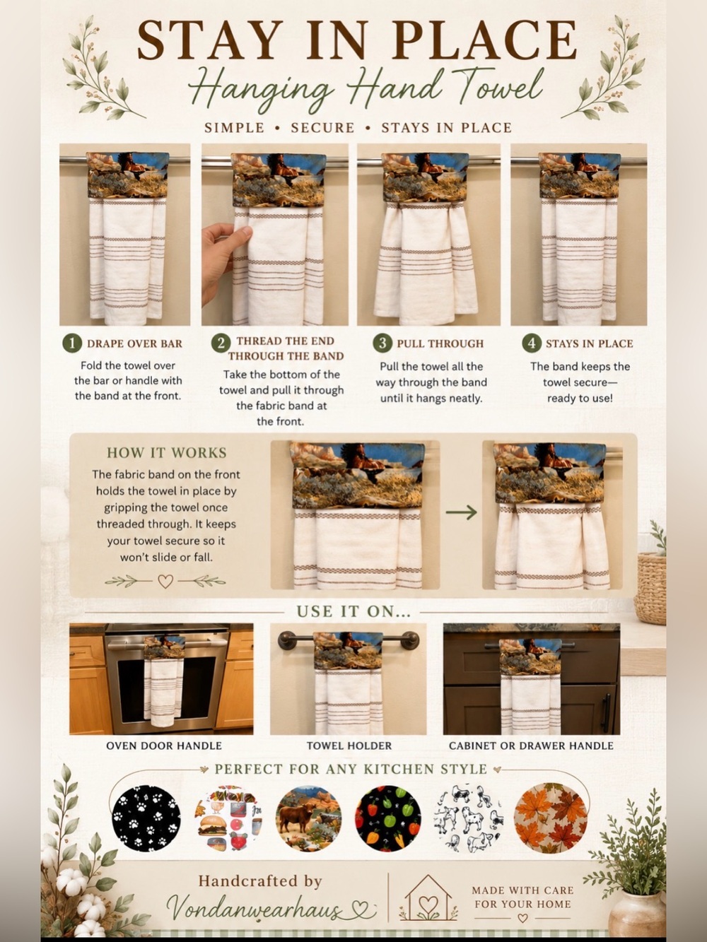 Stay In Place Hanging Hand Towel - Handmade